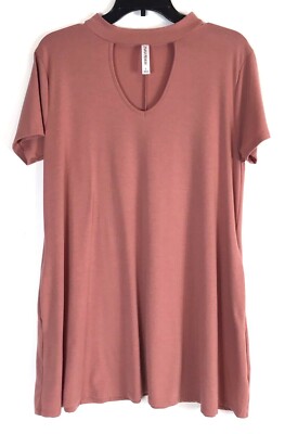 Women's Jr.s Zenana Premium Dusty Rose Round Neck Key Hole Pocket Short Sleeve L