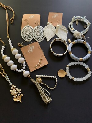 Plunder Jewelry Lot BRAND NEW Necklace Bracelets Earrings White 10 Pieces