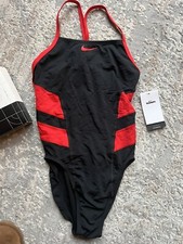 NWT Nike Swim Women's Vex Racerback One Piece Colorblock Black Red 614 Sz 34