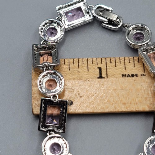 Pulsera Tenis Cristal Rosa Plateado 1" Extensor 6.5" o 7.5" - Imagen 8 de 11