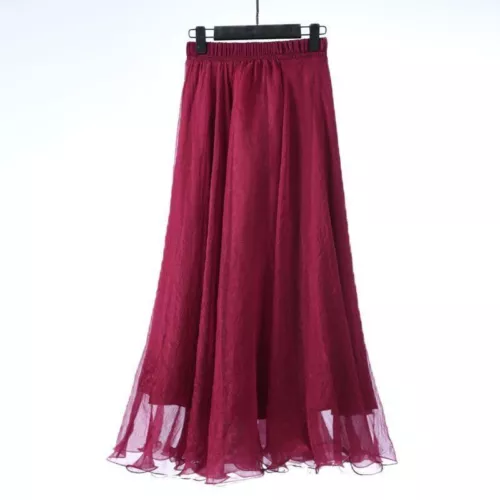 Damen Lange Röcke Hohe Taille Weiß Chiffon Sommer Boho Maxirock Strand Volant - Bild 40 von 40