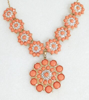 Premier Designs  PEACHY KEEN Orange Gold Tone Necklace w Removable Pendant / Pin
