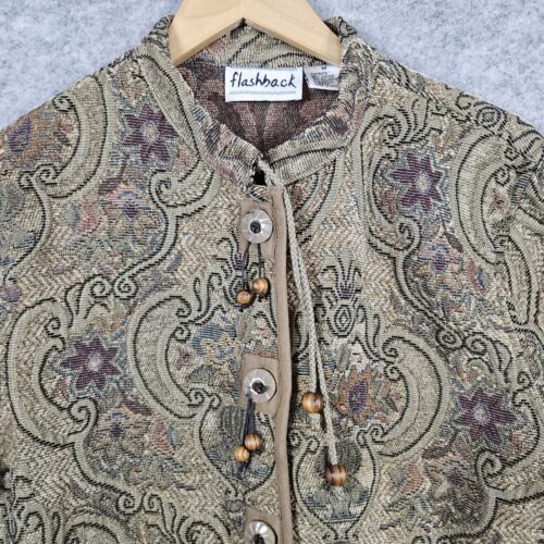 Flashback Women's Tapestry Jacket Size M Button Front Beads Pockets Floral - Picture 2 of 11