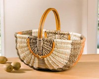 Einkaufskorb Tragekorb Rattan & Seegras Natur / Orange BüGelkorb Picknickkorb