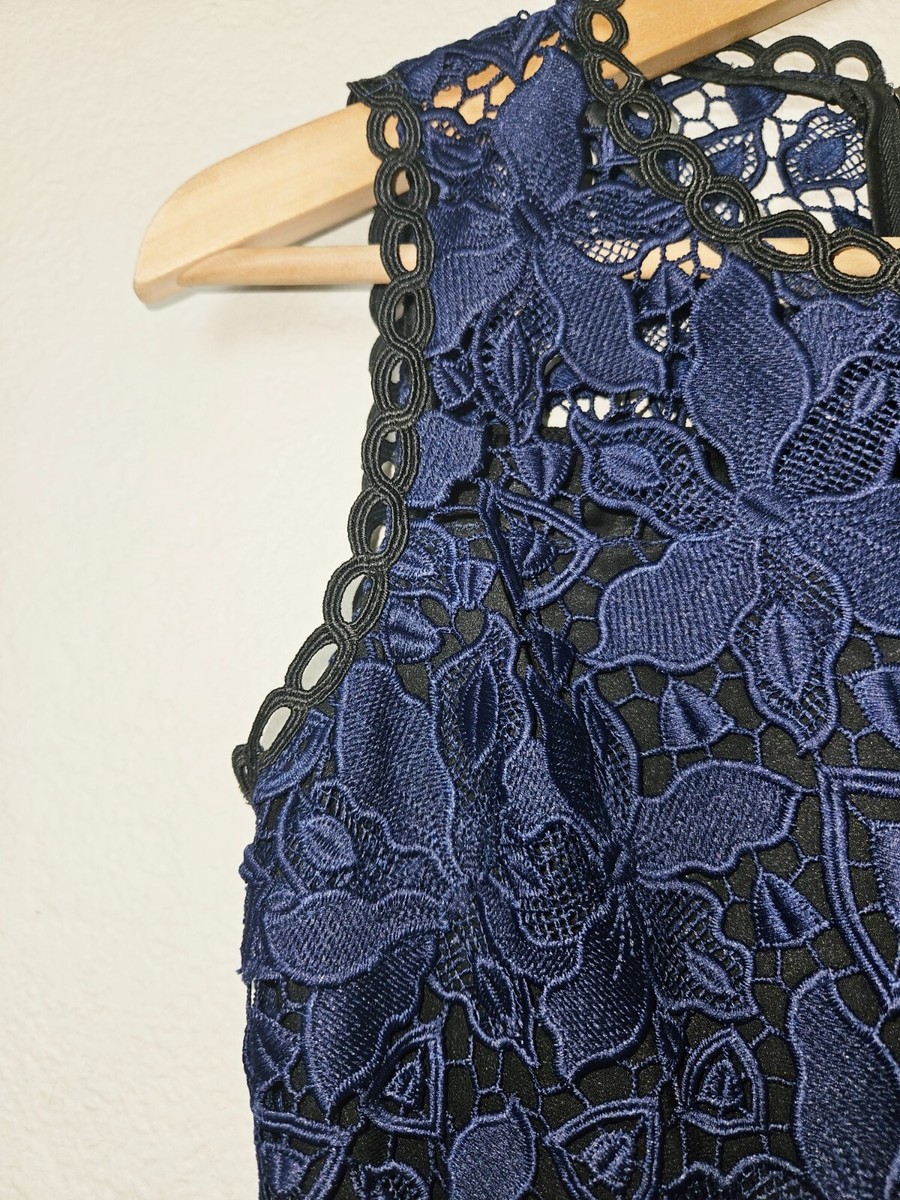NWT Elie Tahari Ophelia Floral Lace Dress Size 0 Ocean Blue Black Retail  $398 | eBay