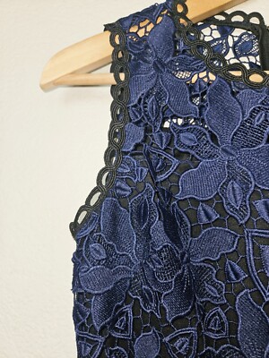 elie tahari ophelia lace dress NWT $468 Elie Tahari Ophelia Black Blue Floral Crochet Lace Sheath Dress Size 0
