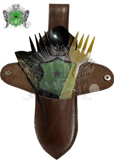 Personalised Buffalo Horn Cutlery Set with leather case, Horn Cutlery Set-h65