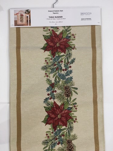 EMME Jacquard Gobelin Style Tapestry Table Runner CHRISTMAS NEW YEAR 18x78” NWT - Picture 3 of 11