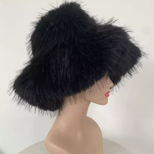 Invierno Mujeres Esponjoso Imitación Piel Cubo Sombrero Cálido Ala Ancha Sombreros de Pescador - Imagen 25 de 25