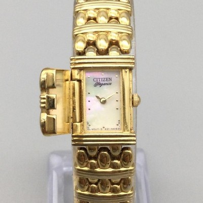 Vintage Citizen Women Watch 14mm Black Dial Gold Tone Hidden Dial New Battery 7\