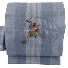 JAPANESE NAGOYA OBI BLUE-GRAY PURE SILK BB0630