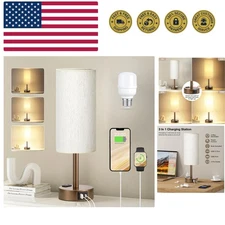 Brown Bedside Table Lamp for Bedroom - 3 Way Dimmable Touch Lamp USB C Chargi...