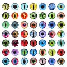 100Pcs 14mm Glass Dragon Eyes Flatback Doll Eyes, Red Green Purple Mixed