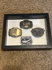 Harley Davidson Belt Buckles &WWII P10 Warthog Belt Buckle Displayed Shadowbox