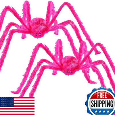 Wymulot Halloween 2-Pack 5Ft Giant Pink Realistic Hairy Spider Large Scary Decor