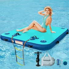 8ft x 6ft Inflatable Floating Dock-Heavy Duty Water Mat w/Ladder 625lb Capacity