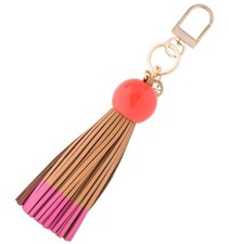 Tory Burch Tassel Key Fob Chain Bag Charm Dipped Leather Orange Resin Pink Tan