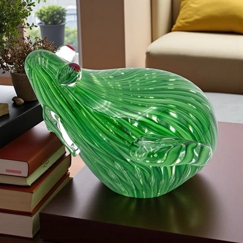 Vintage Green Murano Style Art Glass Frog Paperweight Figurine Handblown 3.25”