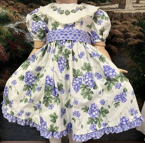 Purple Grapes Print Embroidery Bertha Collar Puff Sleeves Vintage Toddlers Dress