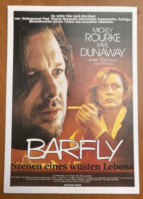 Barfly - Filmkarte Filmplakatkarte Cinema - Mickey Rourke Faye Dunaway Bukowski