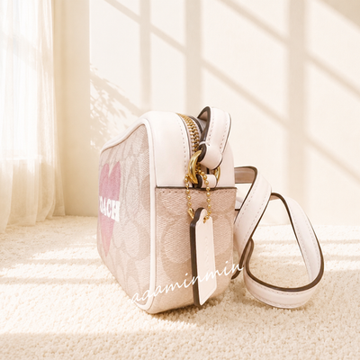 NWT COACH Mini Jamie Camera Bag Signature & Leather With Heart