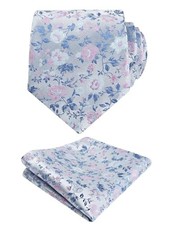 Mens 3.15inches Light Color Rustic Tie with Flower Printed 128-navy pink
