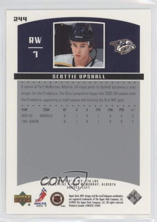 2003-04 Upper Deck MVP Silver Script /150 Scottie Upshall #244 - Image 2 of 2