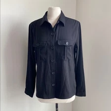 MAX STUDIO Utility Shirt Womens Sz Large Black Camp Button Down New