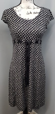 Ann Taylor LOFT Sheath Dress Womens 4 Black White Geometric Cap Sleeve Tie Waist