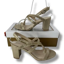 NEW Charter Club Gold Strappy Heels Size 6 Fancy dressy Open Toe Sandals Sleek 