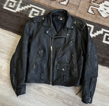 Vintage 90s Leather Moto Biker Men's Black Rock Side String Jacket Size L
