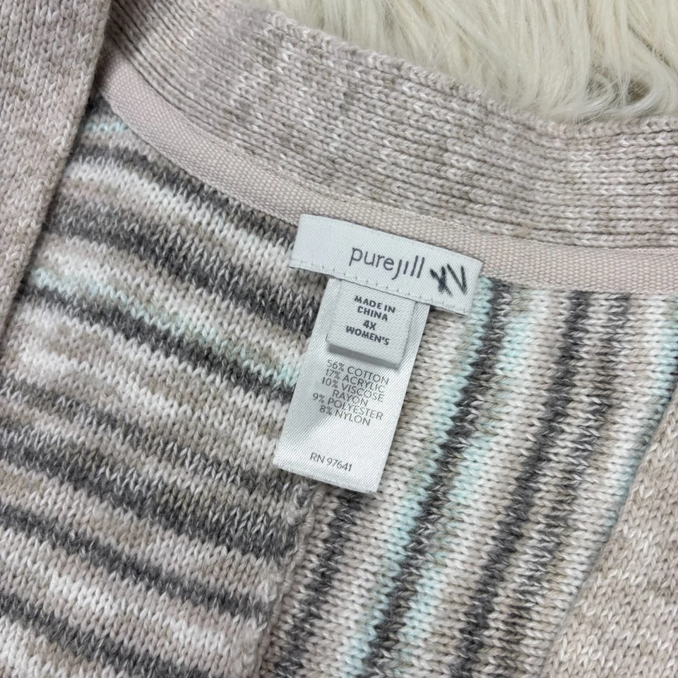 Pure Jill J.Jill Women's 4X Patchwork Stripe Cardigan Wide Cut Sleeves Cotton - Image 3 of 4