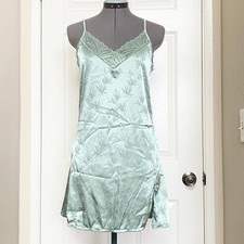 Sage Green Satin Bamboo and Lace Rachel Roy S Mini Chemise Slip