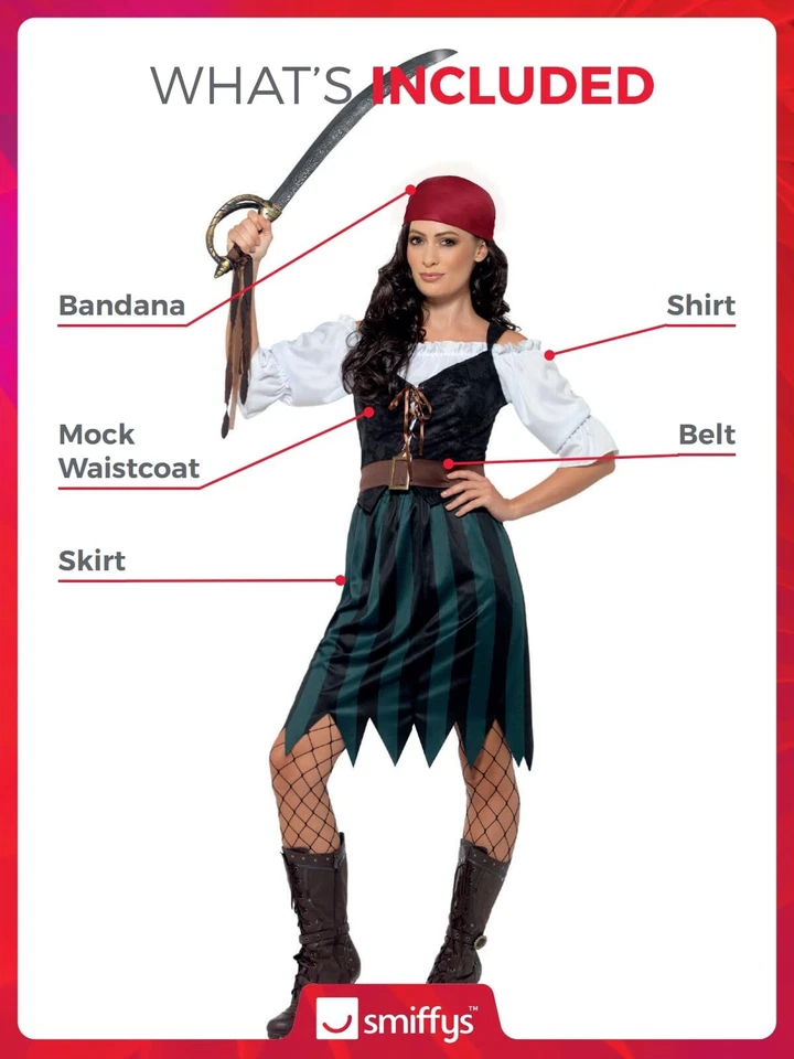 Disfraz de Deckhand Pirata Smiffys, Azul, L - Reino Unido Talla 16-18 Foto 3 de 3