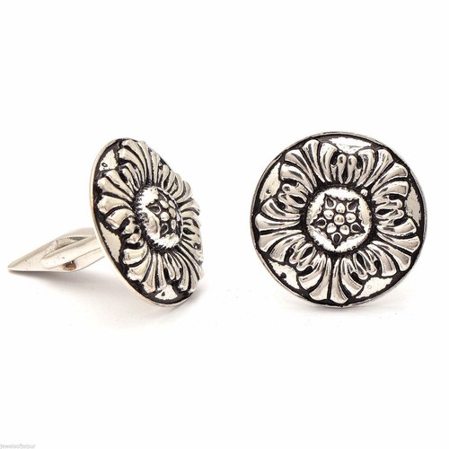 14k Gold Over Sterling Silver Vintage Floral Cuff links Men's Jewelry - Picture 5 of 6