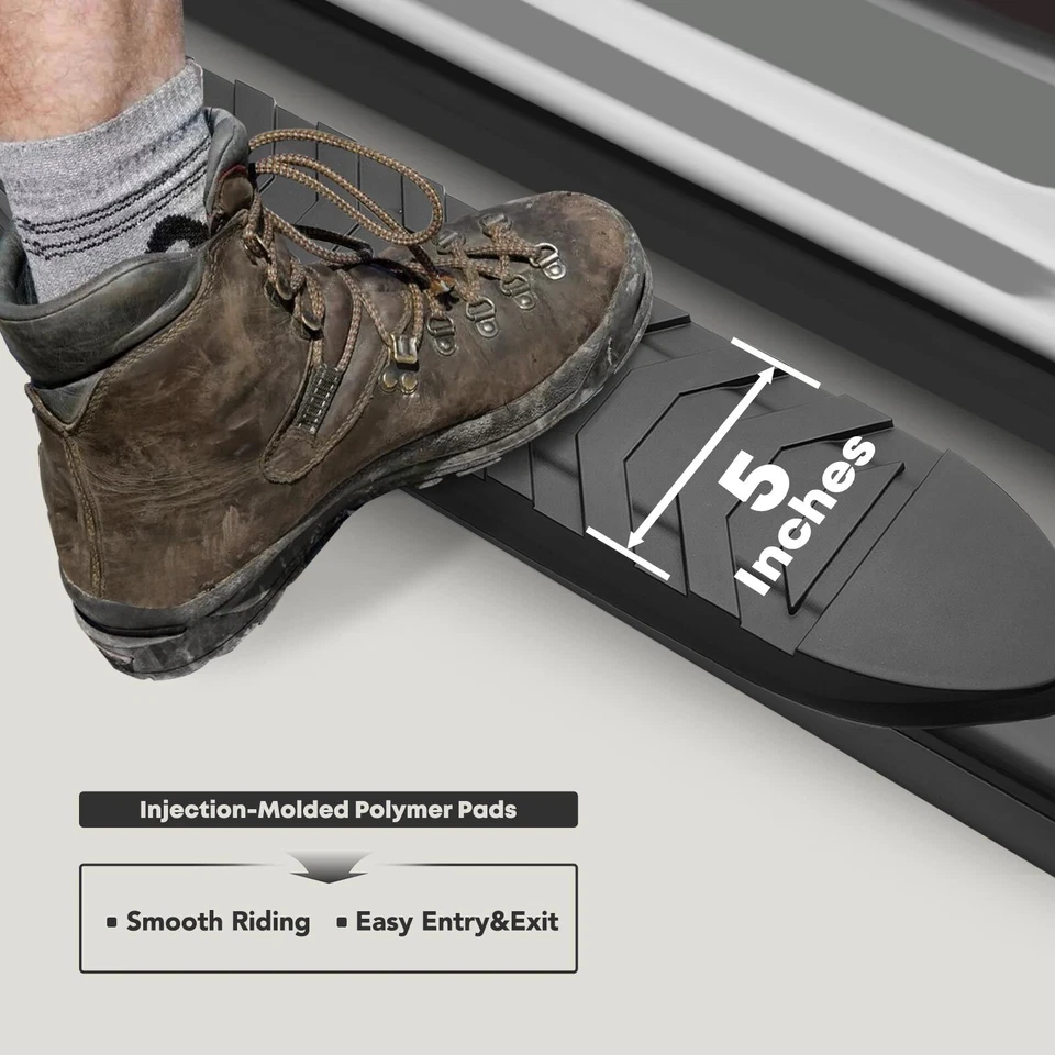 Barras laterales rectas ovaladas de acero negro de 5" para Chevrolet Silverado 2500 99-04 Foto 3 de 4