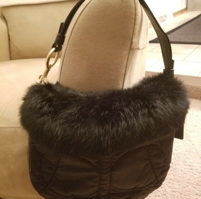 COACH Rabbit Fur Trim PurseRare BrownAUTHENTIC and eBay