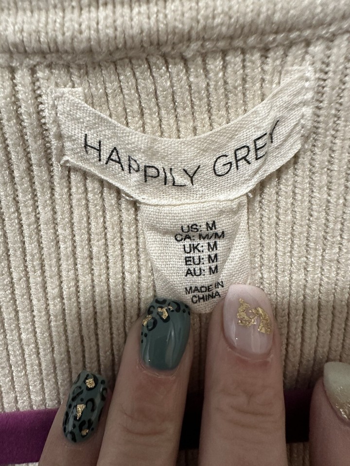 women's Happily Grey cropped tan and black striped sweater size Medium