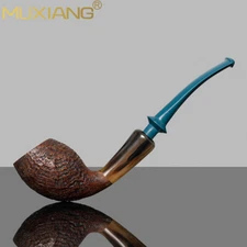 MUXIANG Briar Cutty Pipe Sandblasted Wooden Tobacco Pipe Horn Ring Bent Stem Box