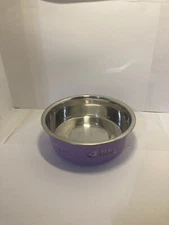 Stainless steel cat bowl / purple with fishbone design