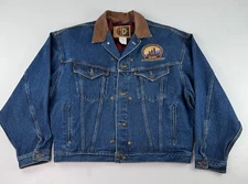 International Denim Jean Jacket Aztec Wool Lined RCBS Logo Size Large