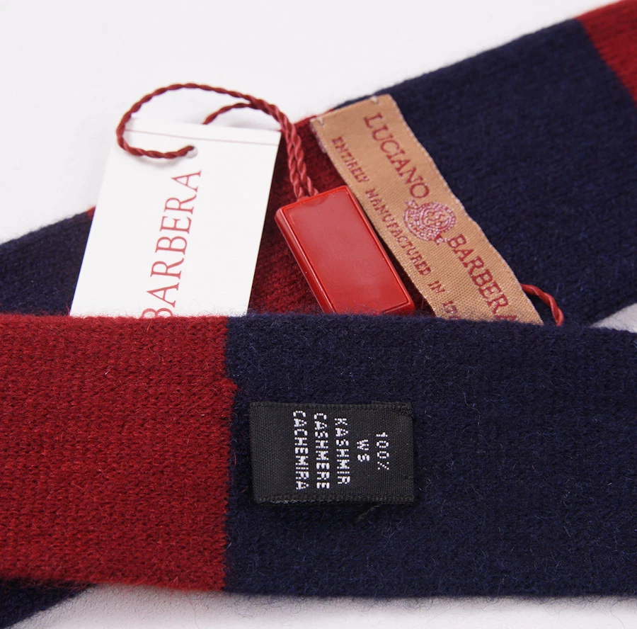 Corbata 100 % cachemir a rayas roja-azul marino Luciano Barbera $235 nueva con etiquetas Foto 3 de 3