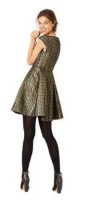 kate spade metallic jacquard dress KATE SPADE Metallic Gold & Black Lurex Jacquard Cap Sleeve Dress Sz.6 Very CHIC!