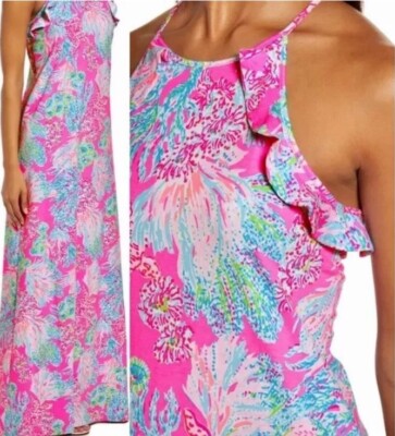 LILLY PULITZER BILLIE MAXI DRESS PROSECCO PINK SEAING THINGS Medium NWOT |  eBay