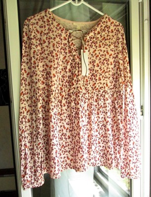 ESPRIT DAMEN WOMEN LANGARM TUNIKA SHIRT ALLOVER PAISLEY PRINT ROT ROSA L, 40 NEU