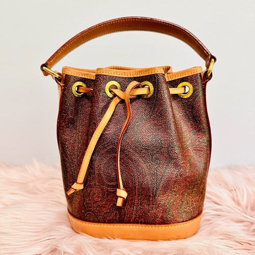 ETRO CANVAS AND LEATHER SIGNATURE PAISLEY CROSSBODY BUCKET BAG MADE IN ITALY - Picture 3 of 11