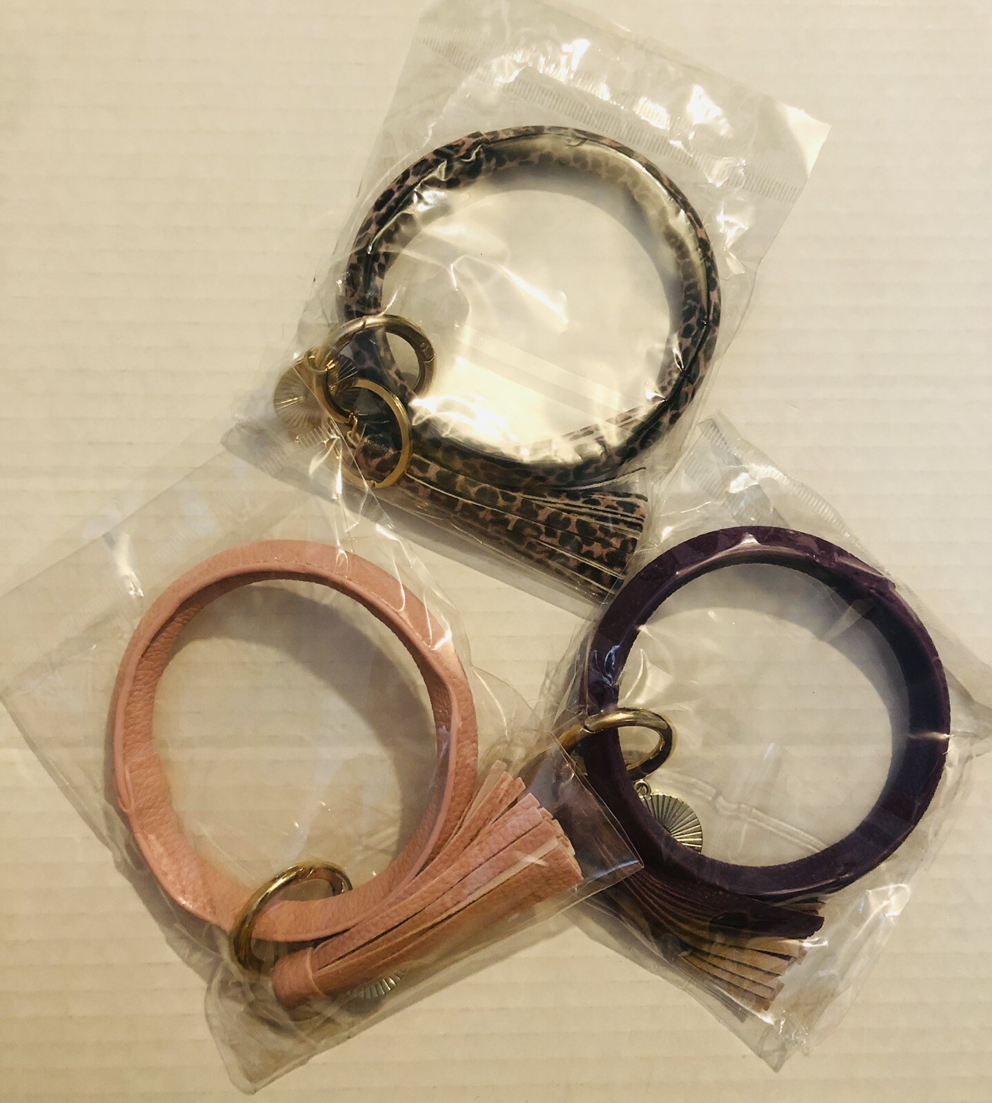 Pink Purple Leopard Key Holder Ring with Bracelet Design  -image