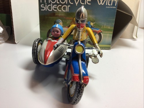 Vintage MS-709 CHINA #605 Wind Up Tin Toy MOTORCYCLE with SIDECAR NIB - Picture 10 of 15