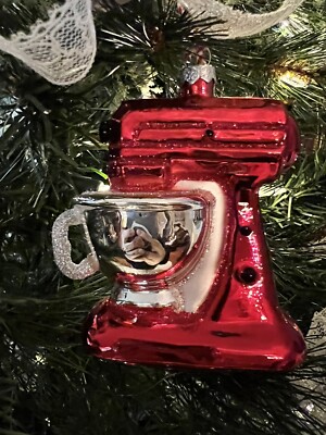 Blown Glass Kitchen Aid Stand Mixer Red Silver Gold Ornament Dillards NWT