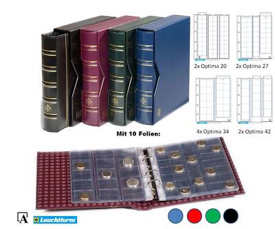 Leuchtturm Optima Classic Münzalbum mit oder ohne Kassette Farbe wähl.m.10Hüllen
